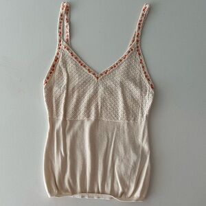 Free People Cream Tank Top with Orange Floral Accents